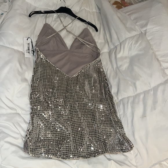 NWT! Silver Sequined Aliannia Mini Cocktail Dress by Saylor, Size S, price $220 - Picture 6 of 15